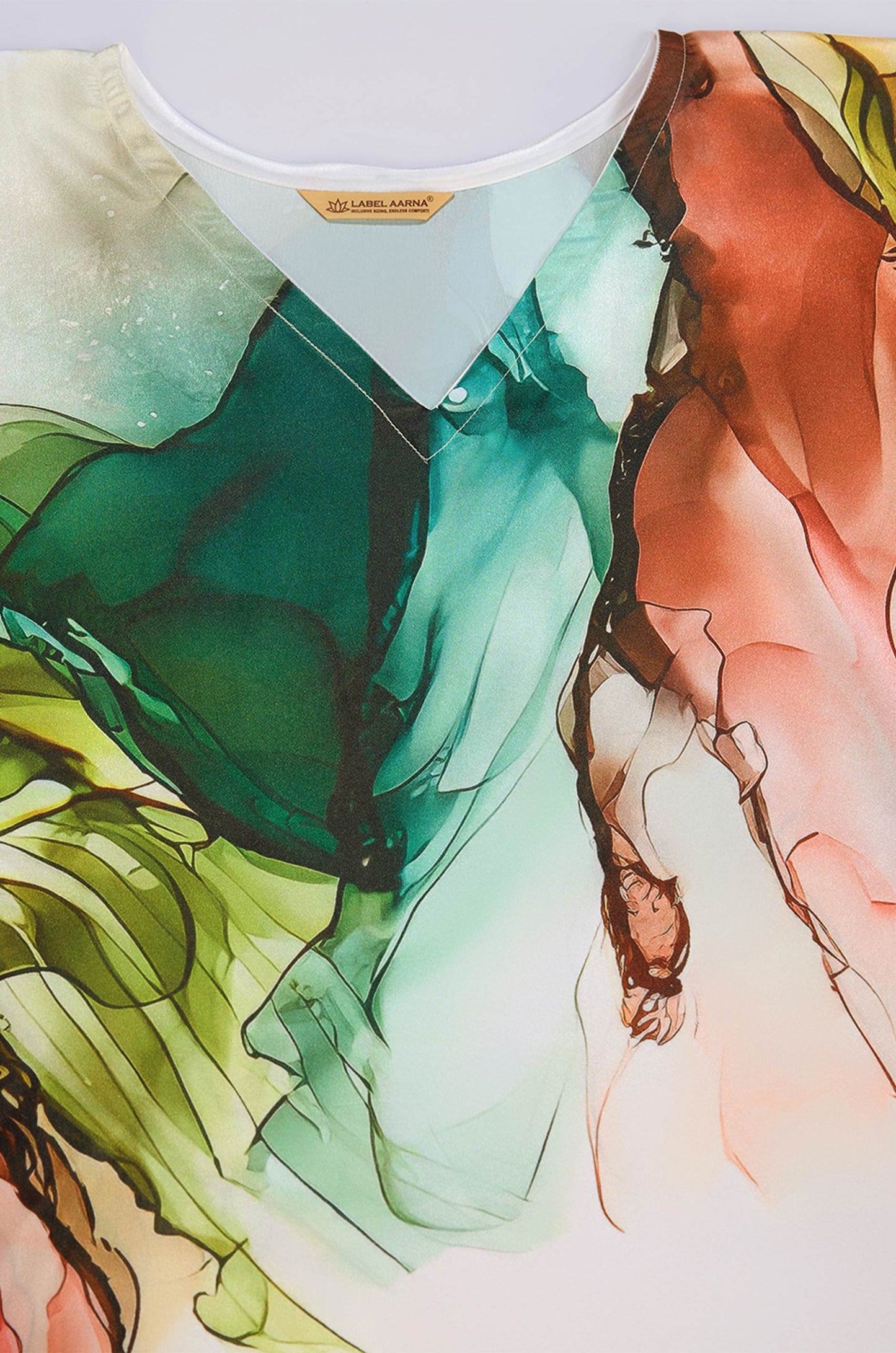 Luminous Garden Soft Satin Kaftan with Digital Print