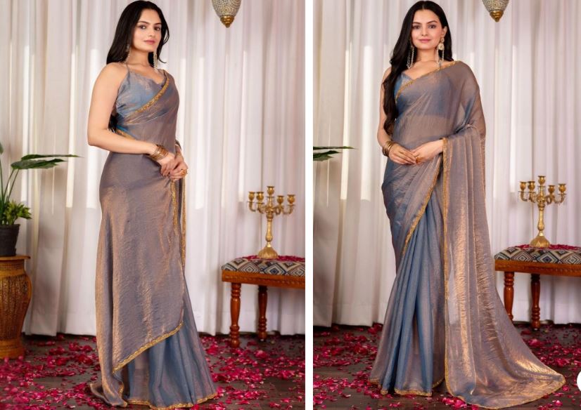 Soft Jimmy Choo Fandy Silk Saree With Hand Work Lace Boarder