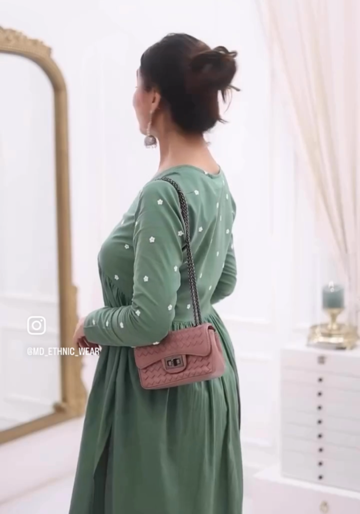 Olive Embroidered Nyra Cut Cotton Kurta Pant Set
