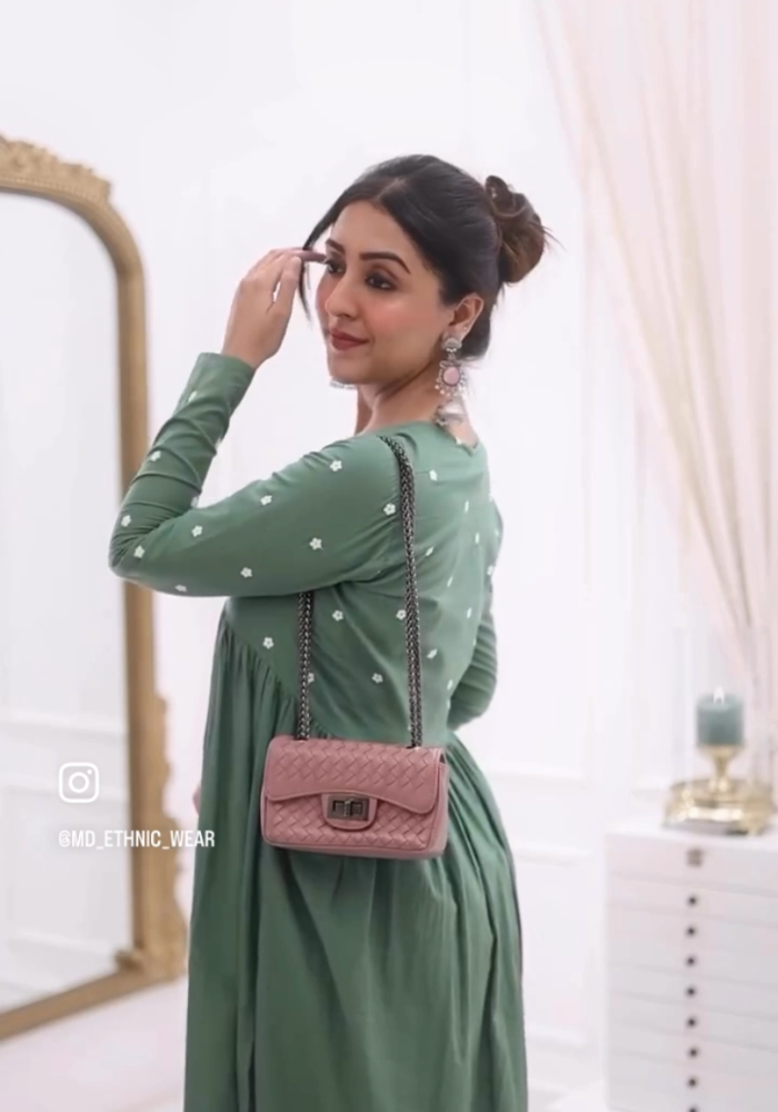 Olive Embroidered Nyra Cut Cotton Kurta Pant Set
