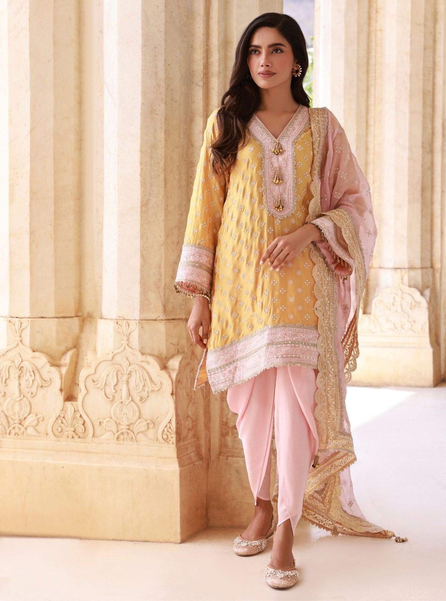 Survani Bemberg Satin Mustard Kurta Set