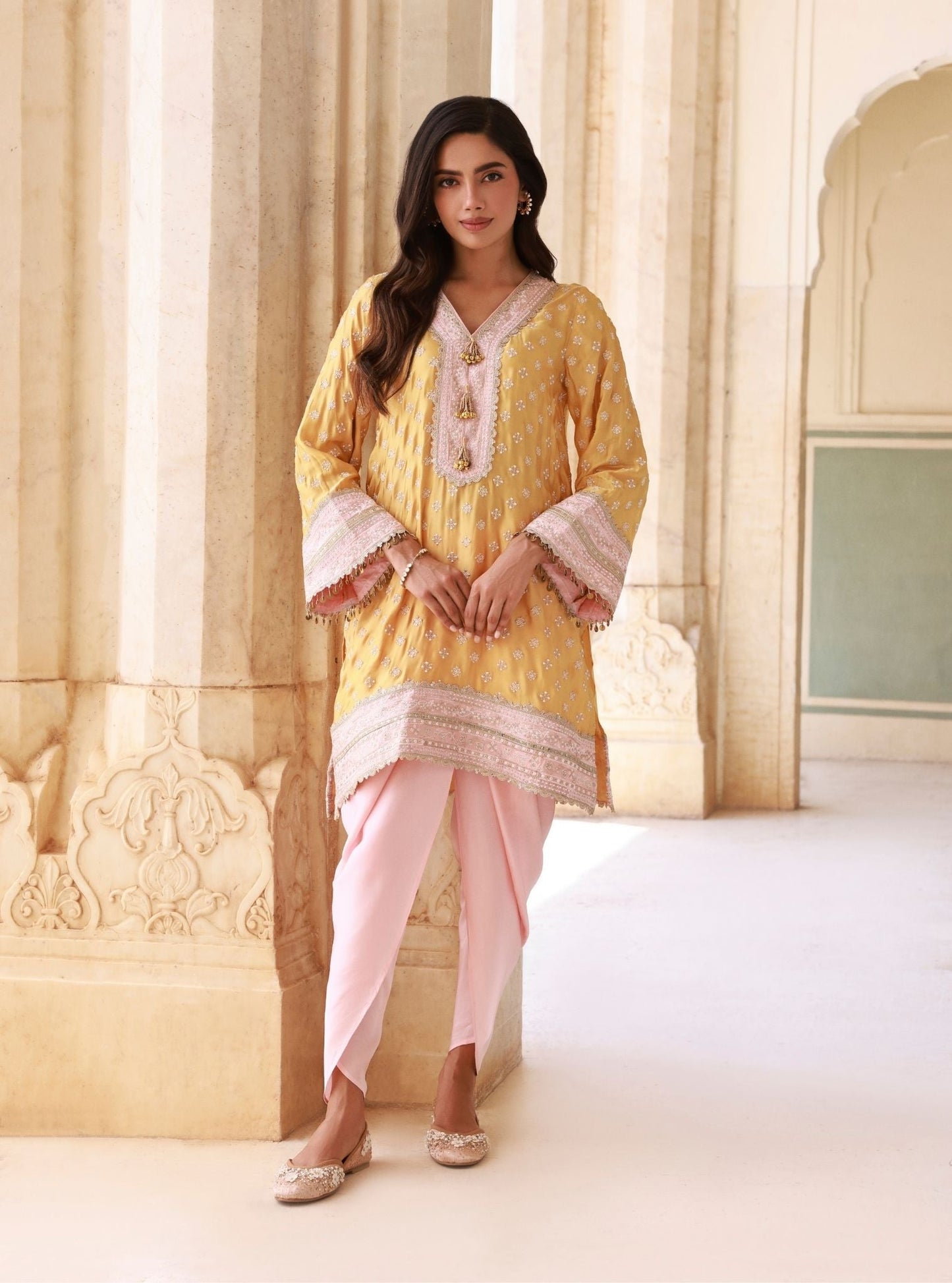 Survani Bemberg Satin Mustard Kurta Set
