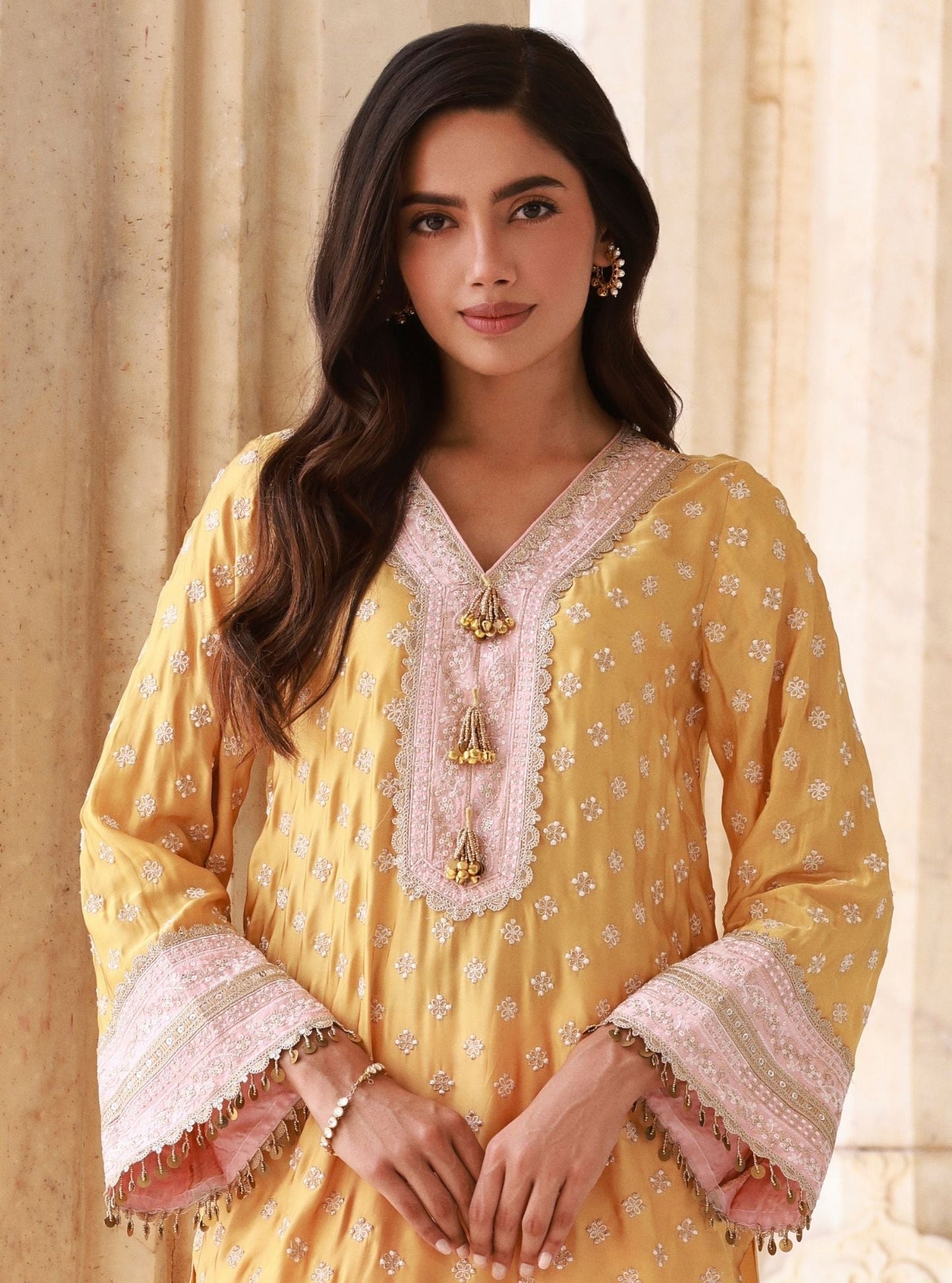 Survani Bemberg Satin Mustard Kurta Set