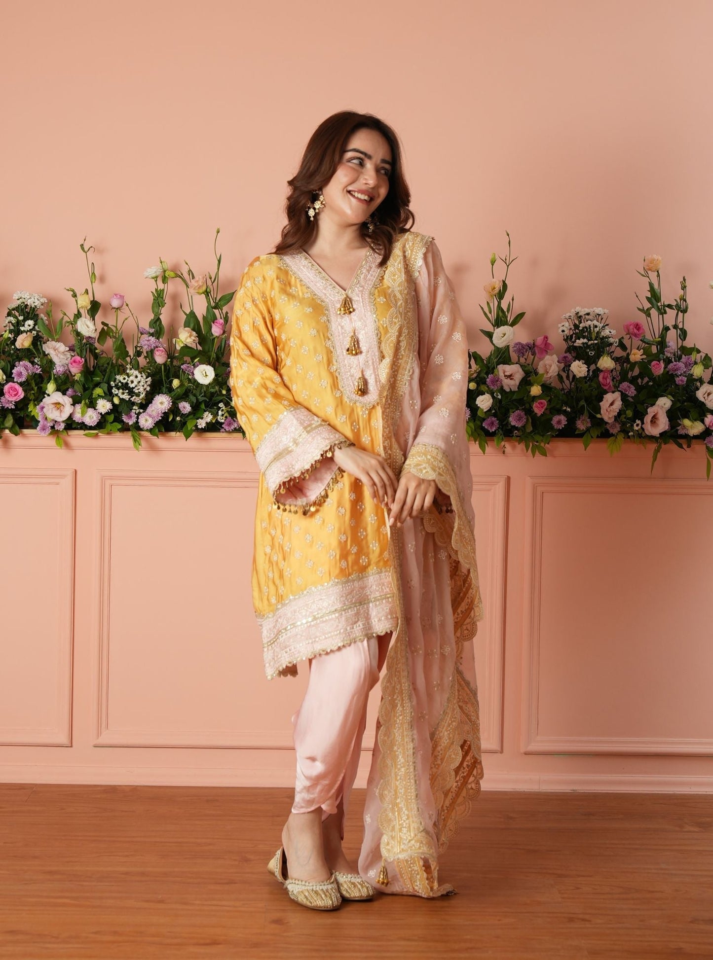 Survani Bemberg Satin Mustard Kurta Set