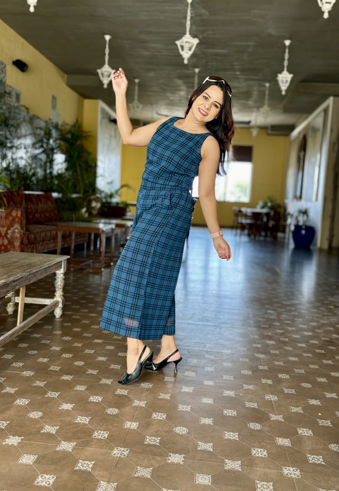Blue Checked Georgette Cord Set