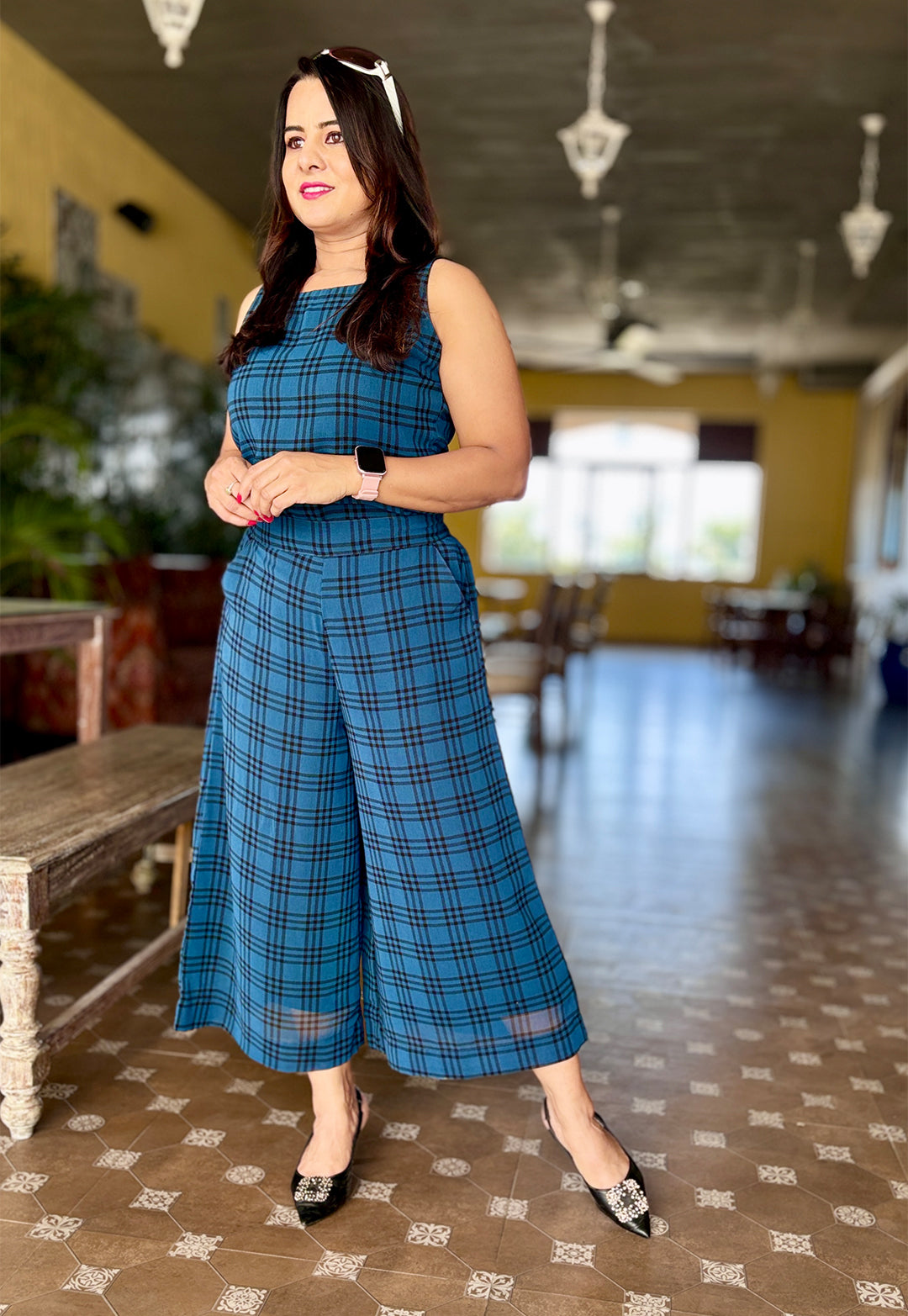 Blue Checked Georgette Cord Set