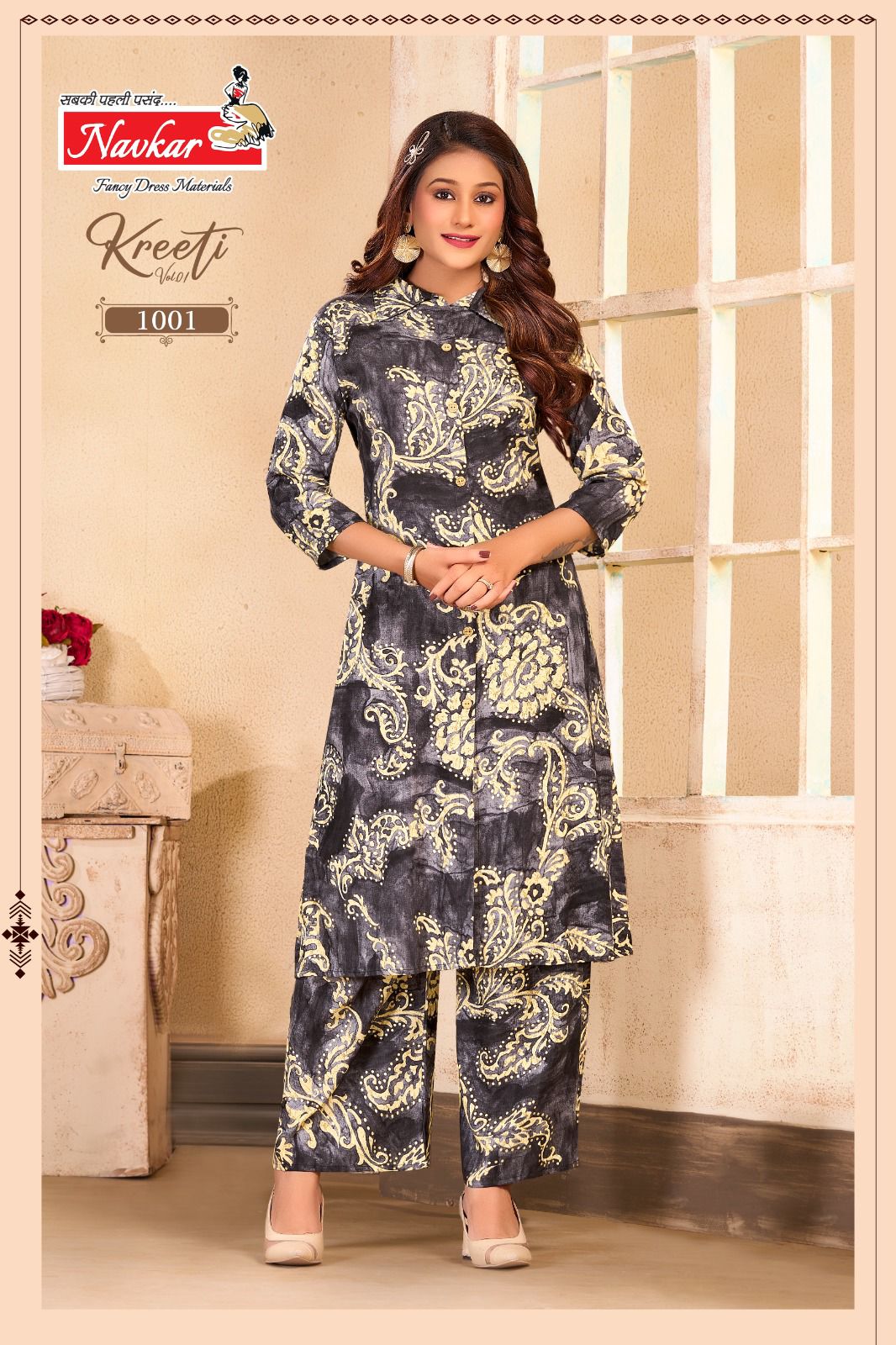 fancy and subtle floral design kurti pair