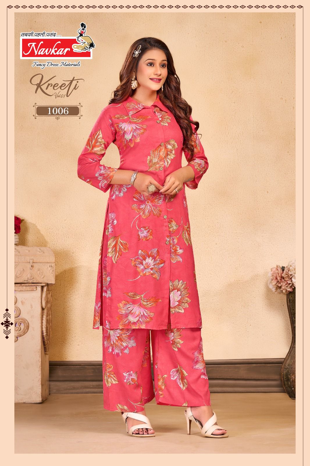 fancy and subtle floral design kurti pair