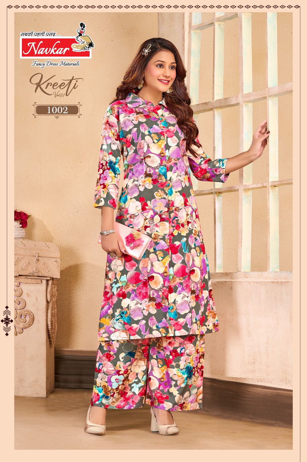 fancy and subtle floral design kurti pair