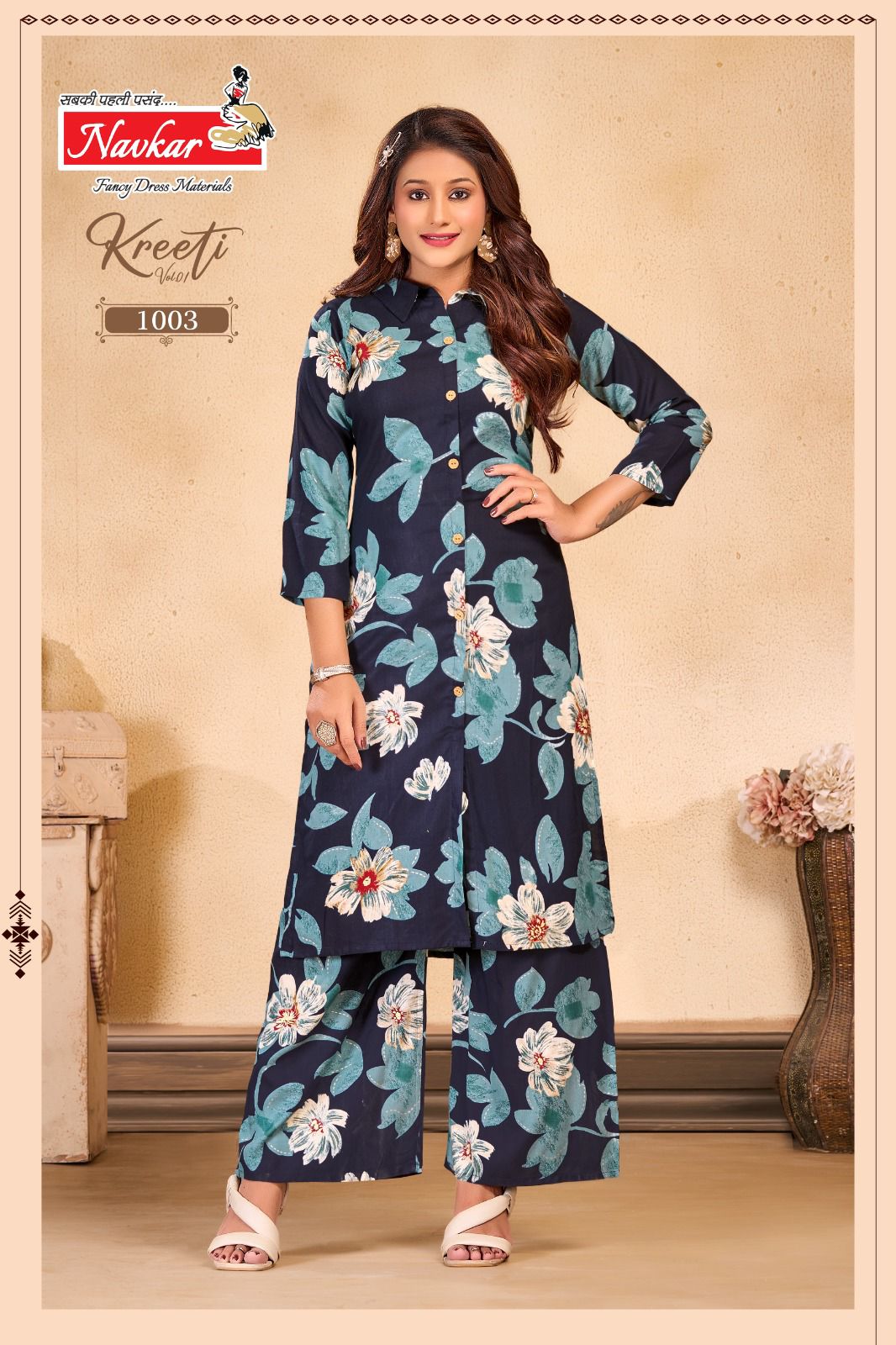 fancy and subtle floral design kurti pair