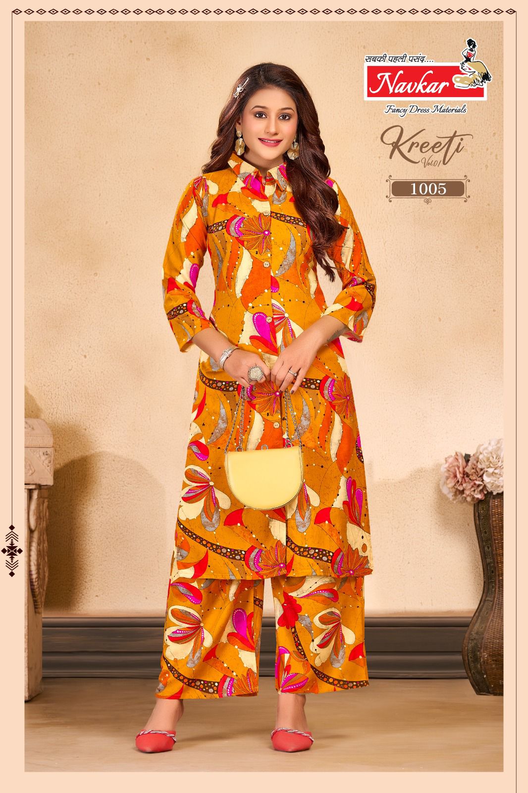 fancy and subtle floral design kurti pair