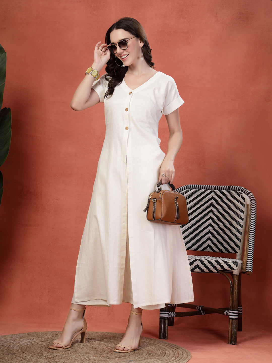 Indibelle Linen Touch Co-ord Set (Off White)