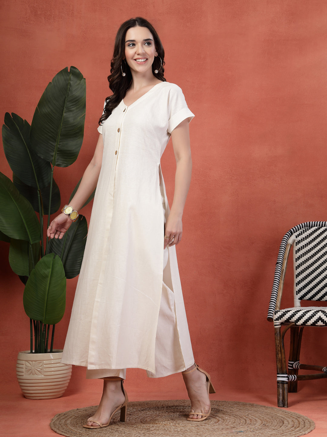 Indibelle Linen Touch Co-ord Set (Off White)