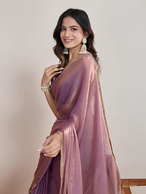 Soft Jimmy Choo Fandy Silk Saree With Hand Work Lace Boarder