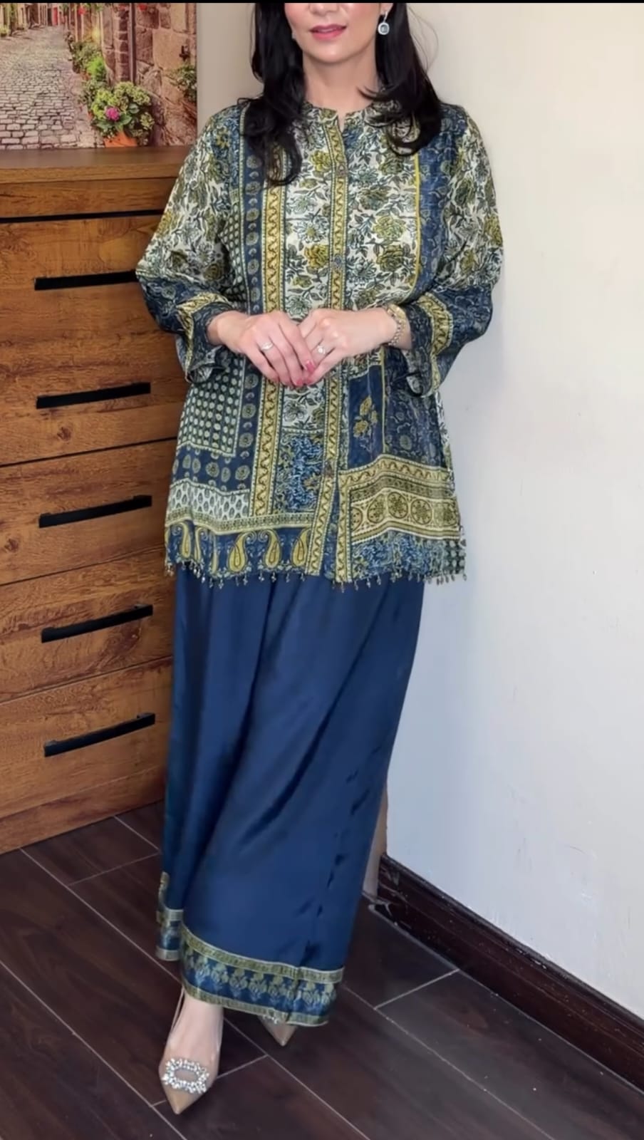 Navy Blue Digital Print Cord Set