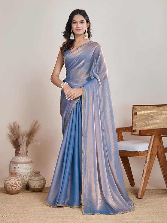Soft Jimmy Choo Fandy Silk Saree With Hand Work Lace Boarder
