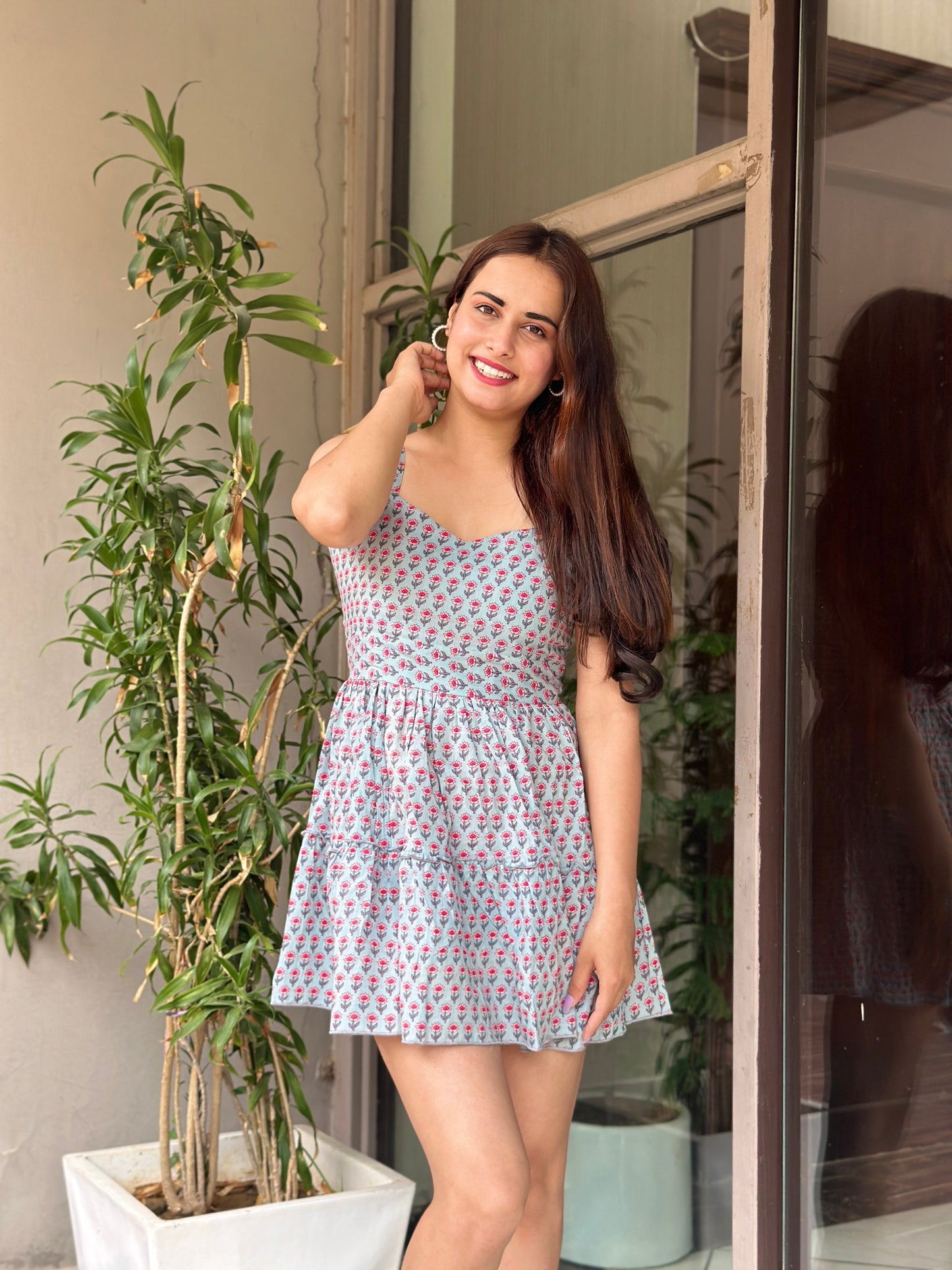 Blue Floral Skater Dress