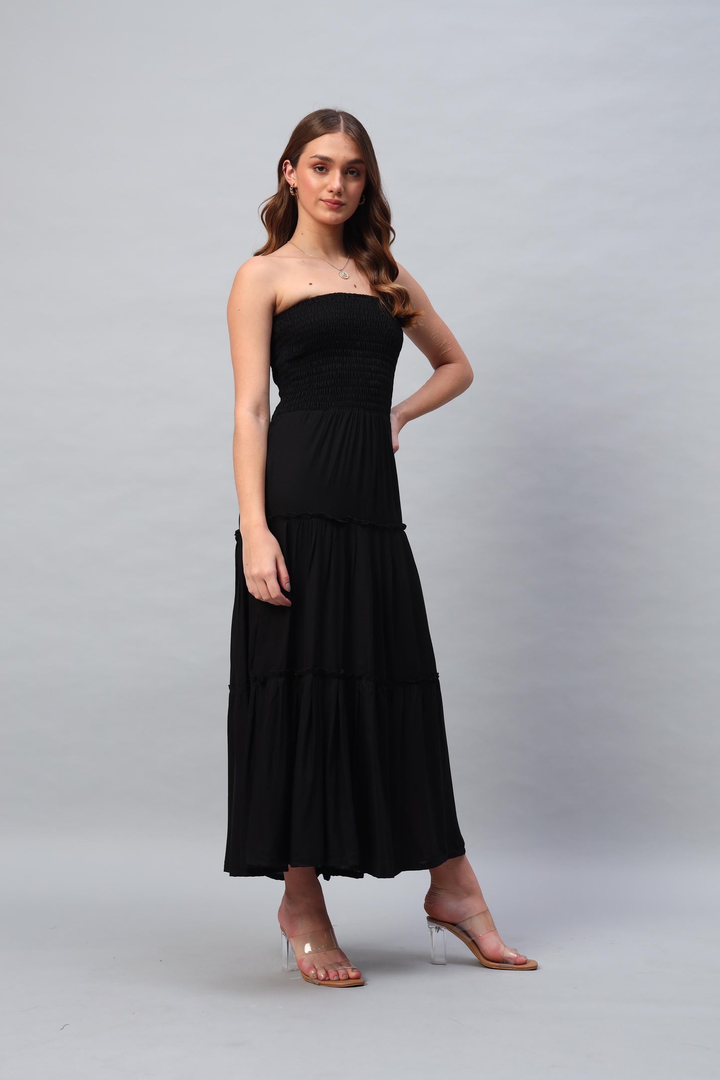 Black Shoulder Less Maxi Dress