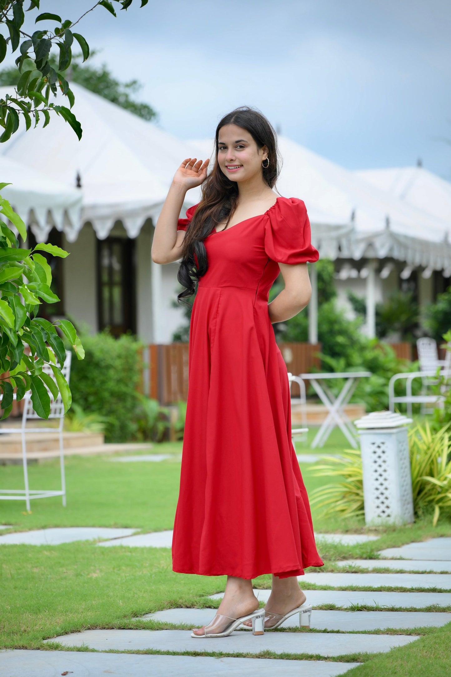 Red Slit Cotton Maxi Dress