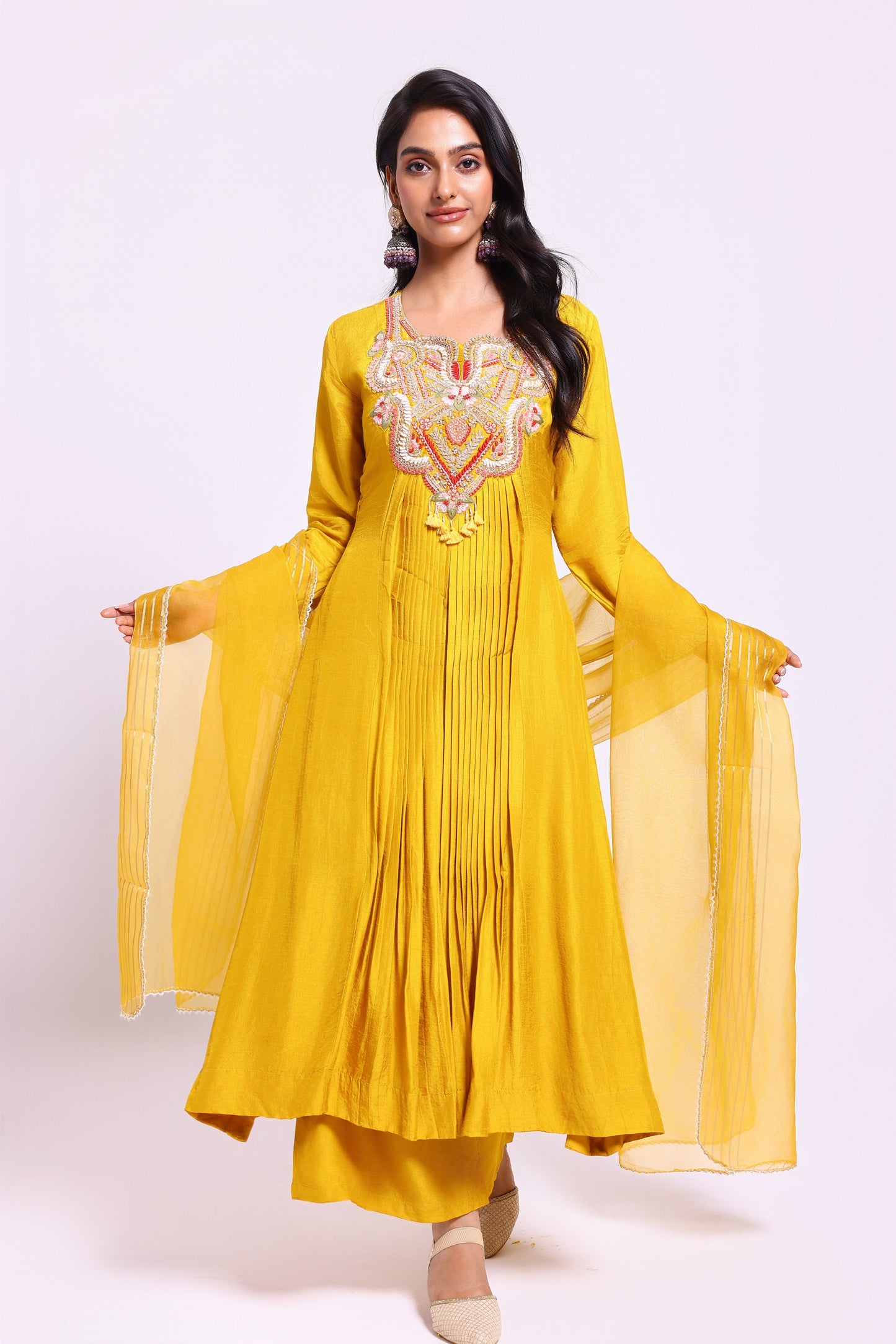 Yellow Pleated Suit Set