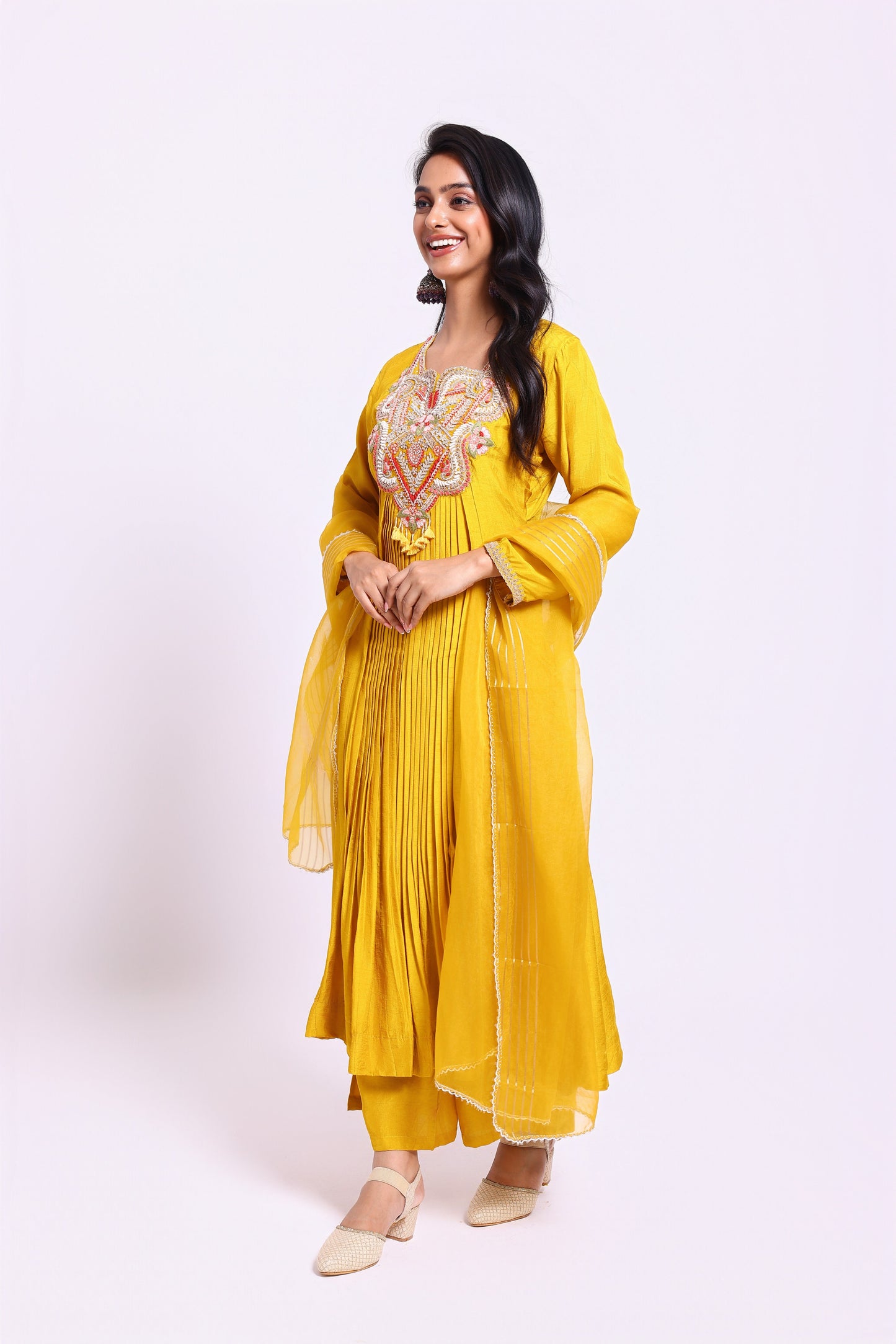 Yellow Pleated Suit Set