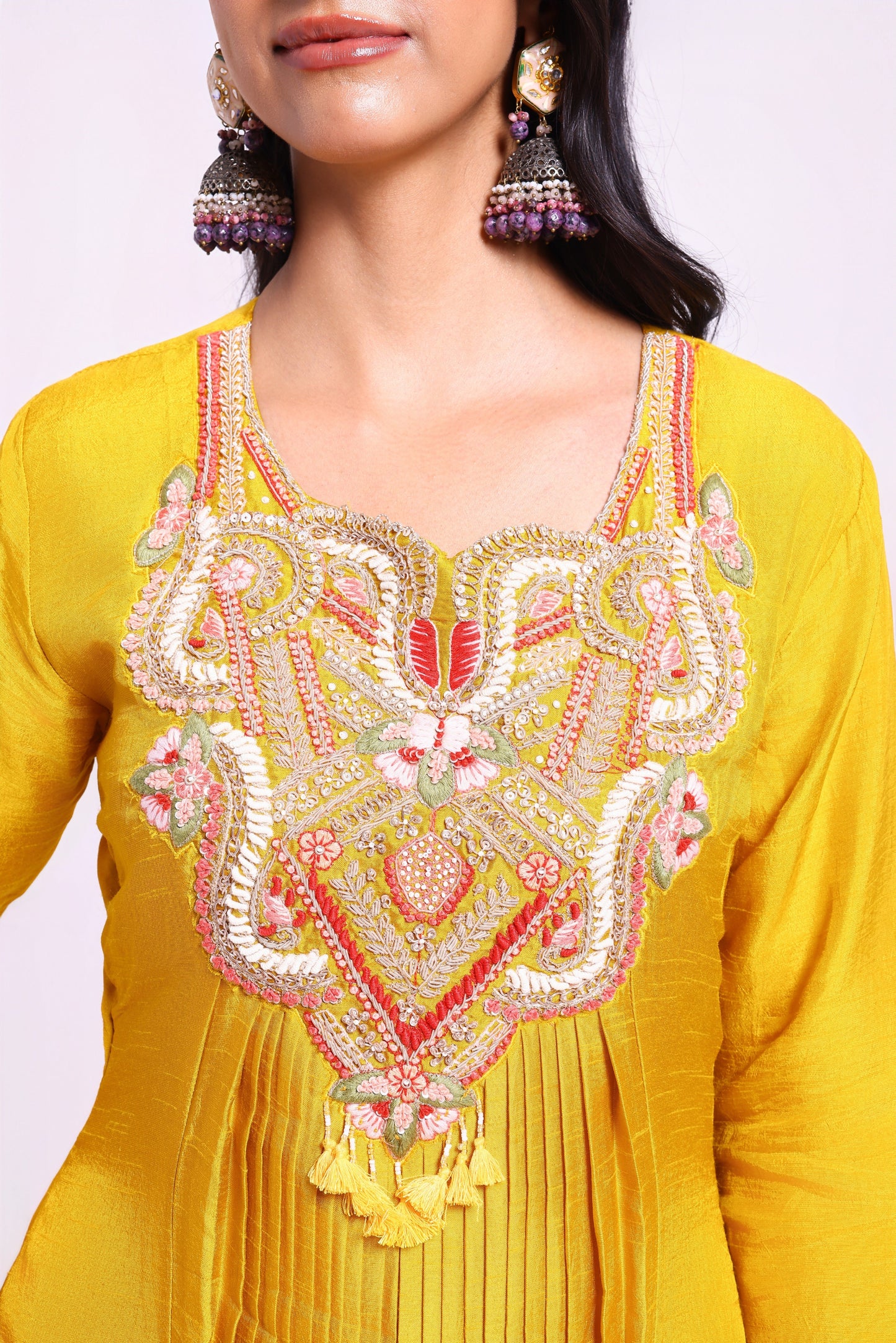 Yellow Pleated Suit Set