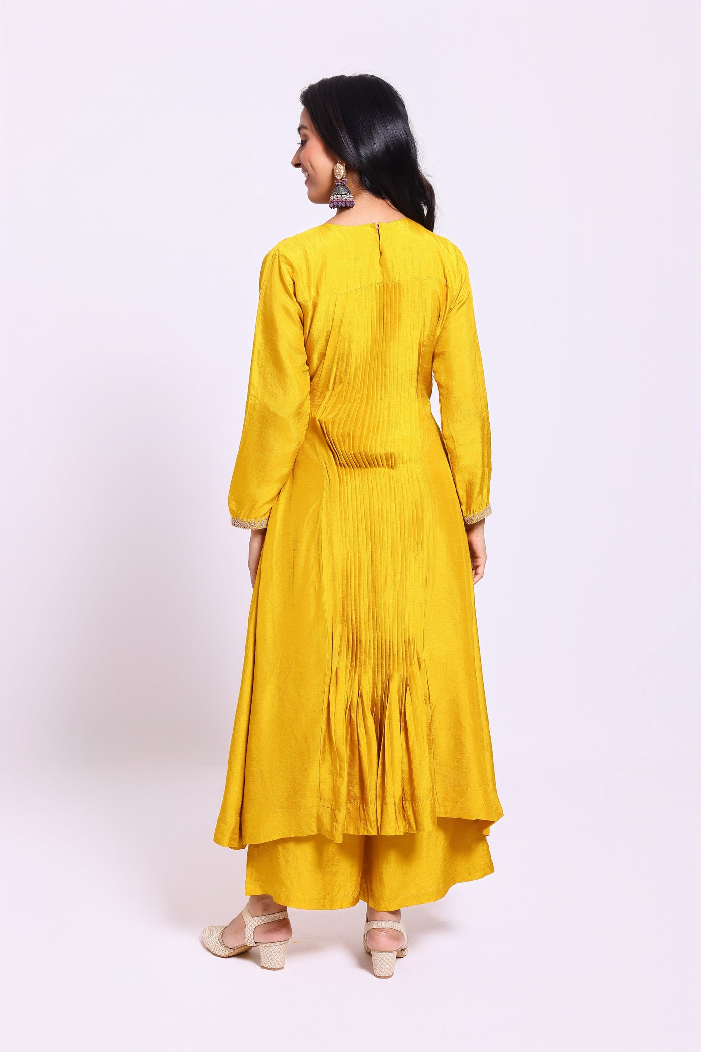Yellow Pleated Suit Set