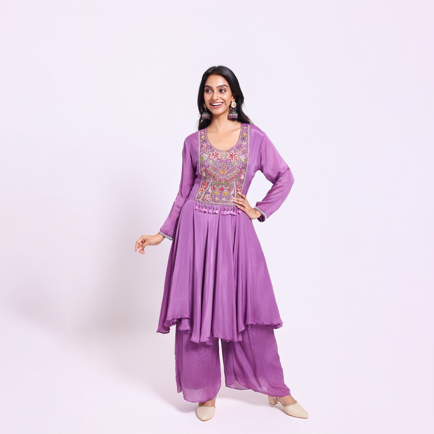 Lavender Embroidered Kurta Palazzo Set