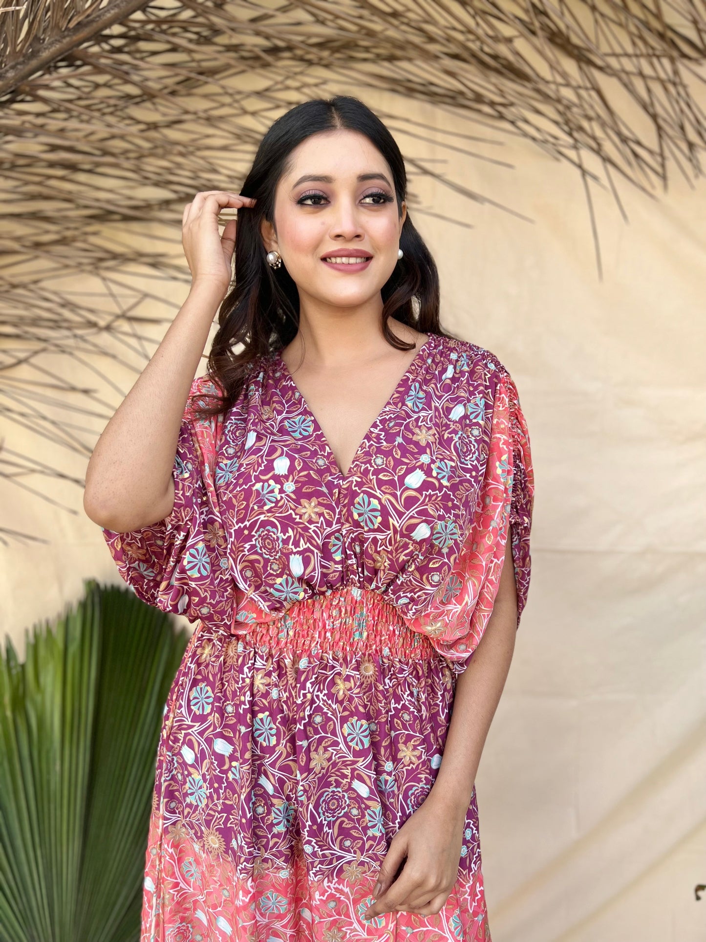 Balloon Sleeves Two Shade Boho Maxi Dress