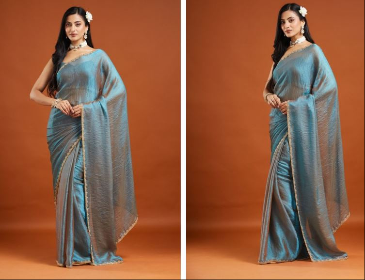 Soft Jimmy Choo Fandy Silk Saree With Hand Work Lace Boarder