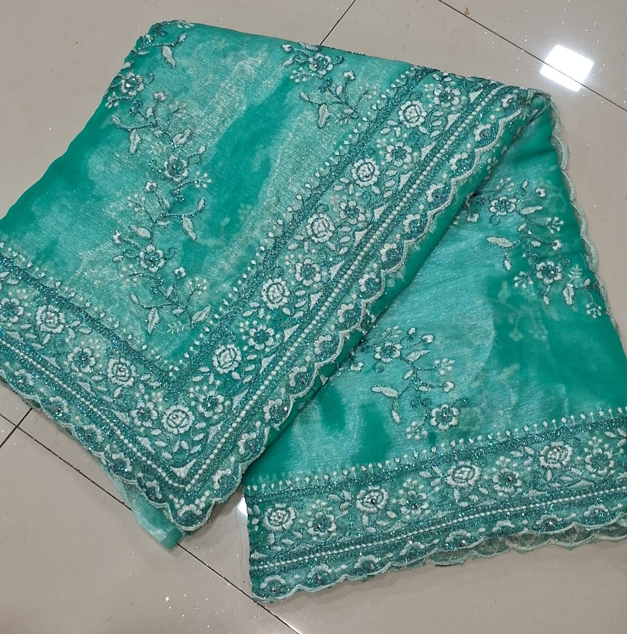 Sky Blue diamond Hand work New Party Wear Launching Designer saree