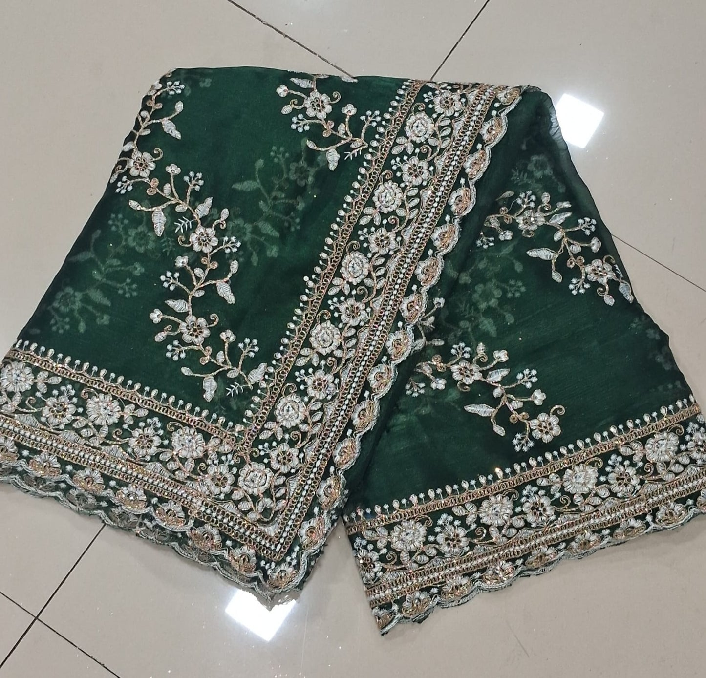 Green Diamond Hand Work New Party Wear Launching Designer saree