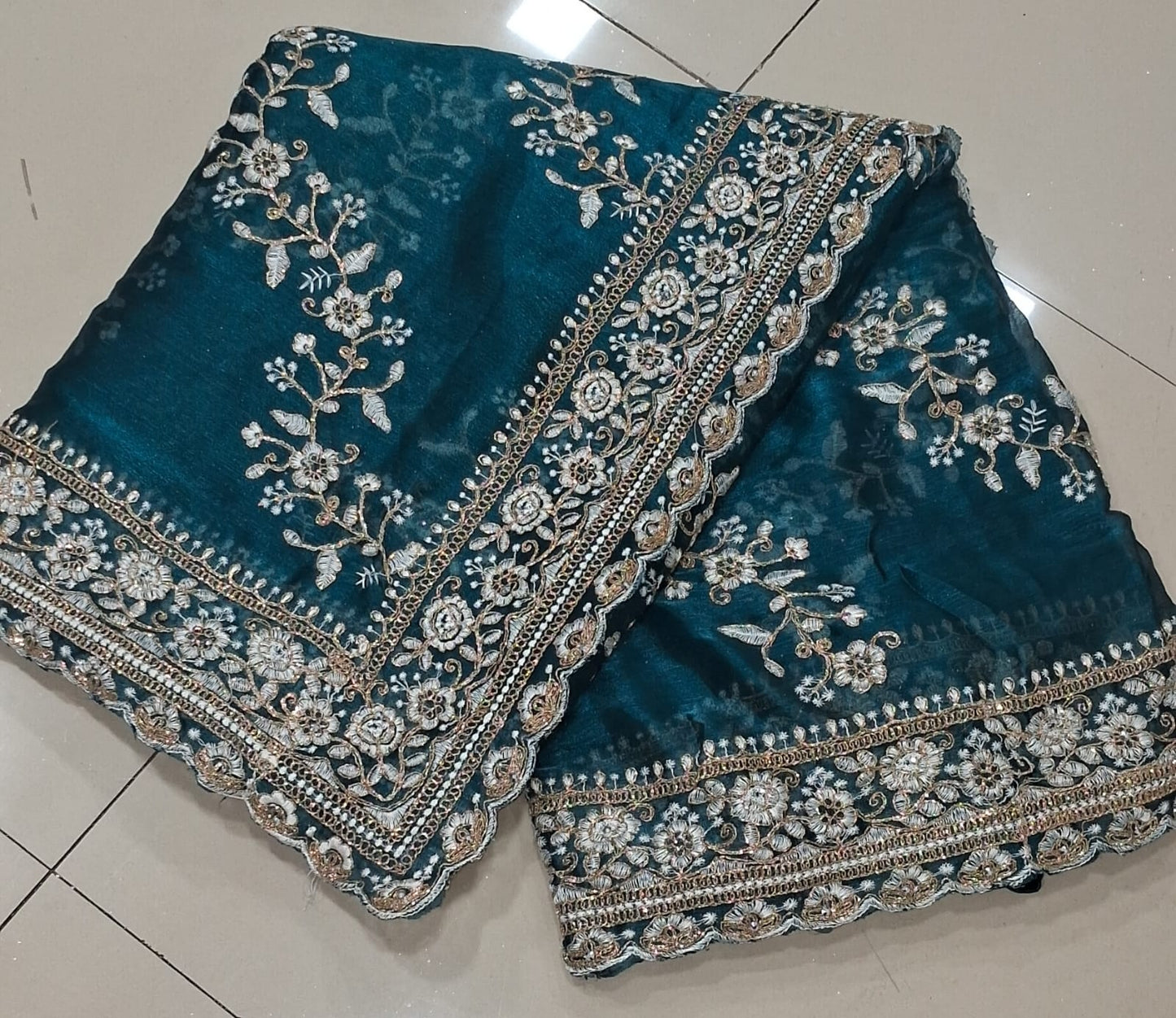 Dark Cyan Diamond Hand Work New Party Wear Launching Designer saree
