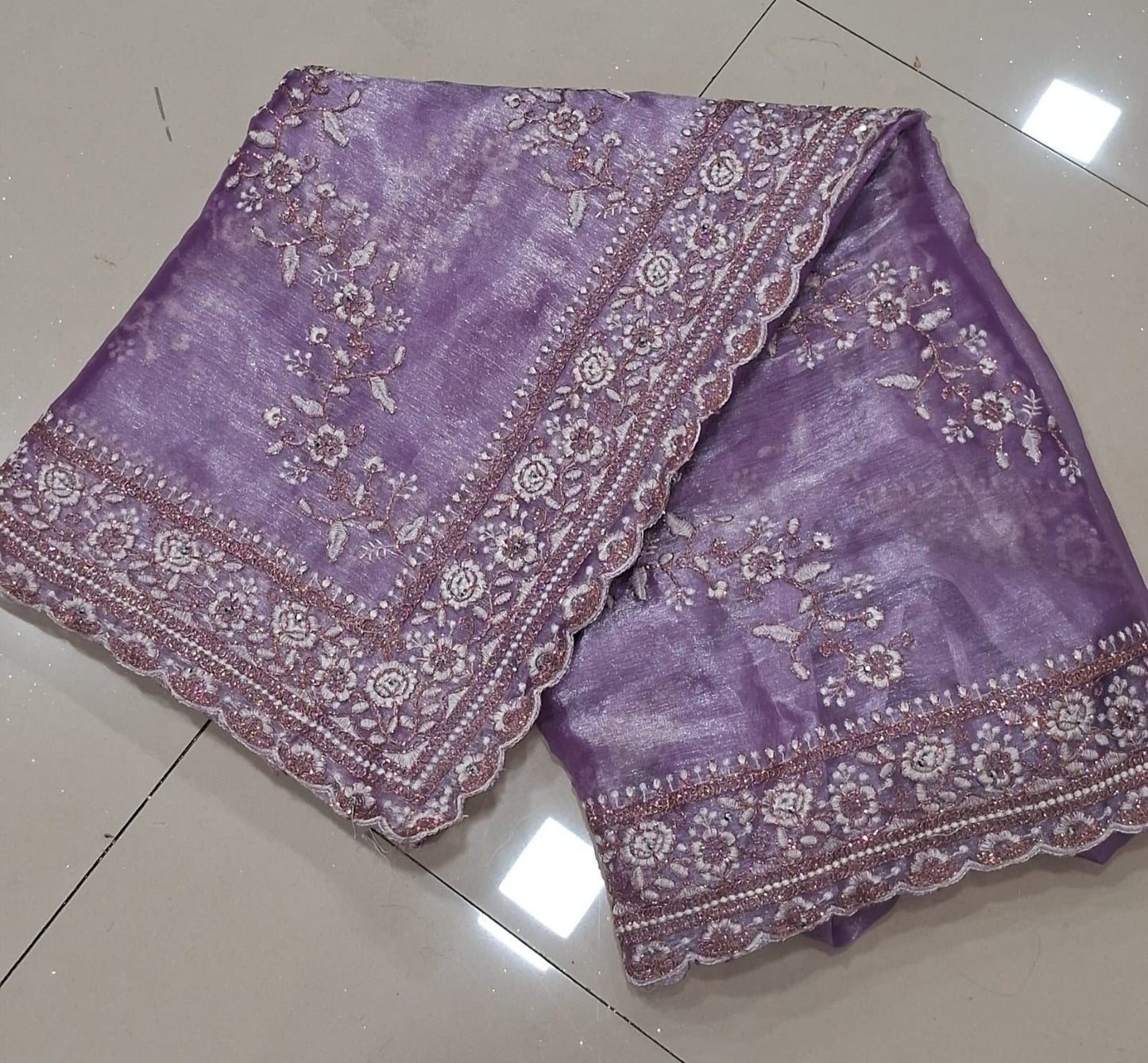 Lavender Diamond Hand Work New Party Wear Launching Designer saree