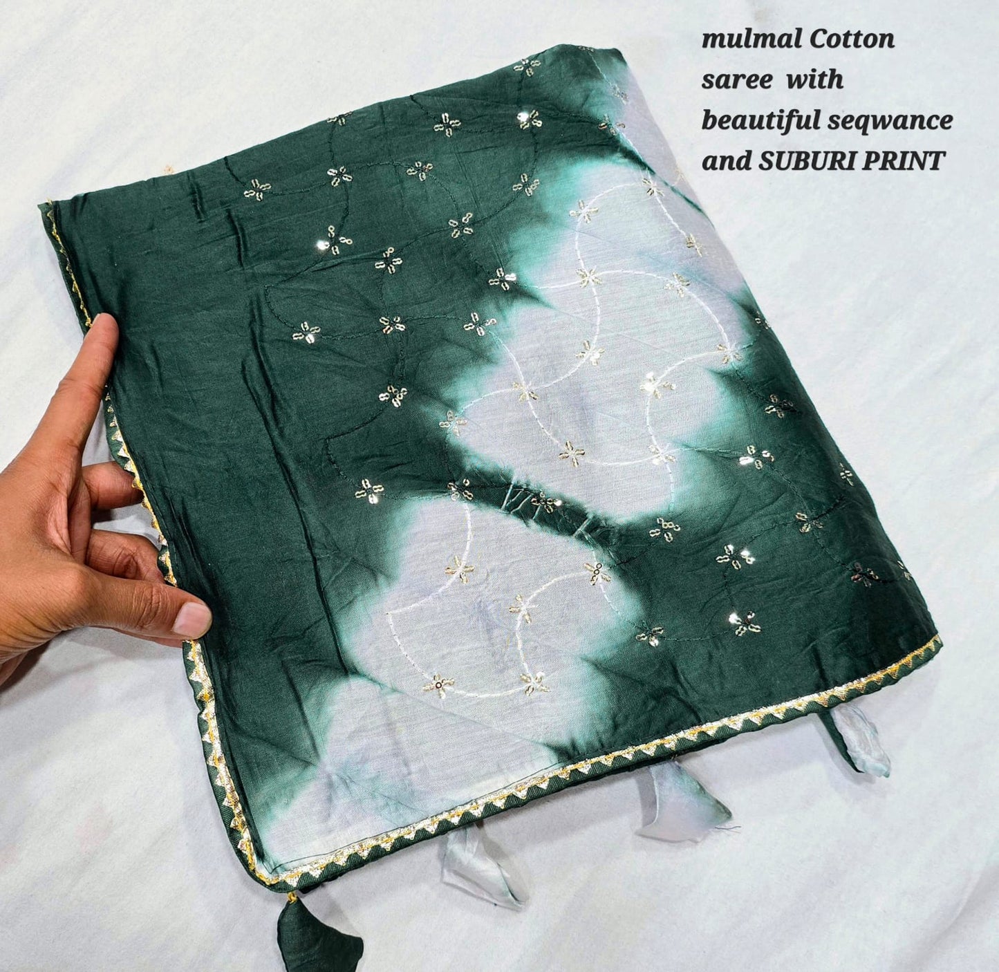 Muslin Soft Cotton Saree with Beautiful sequence weaving with whole Saree