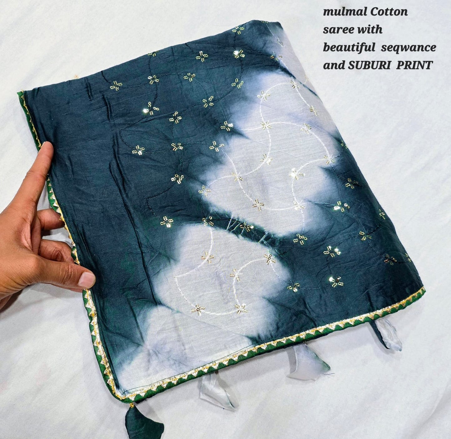 Muslin Soft Cotton Saree with Beautiful sequence weaving with whole Saree
