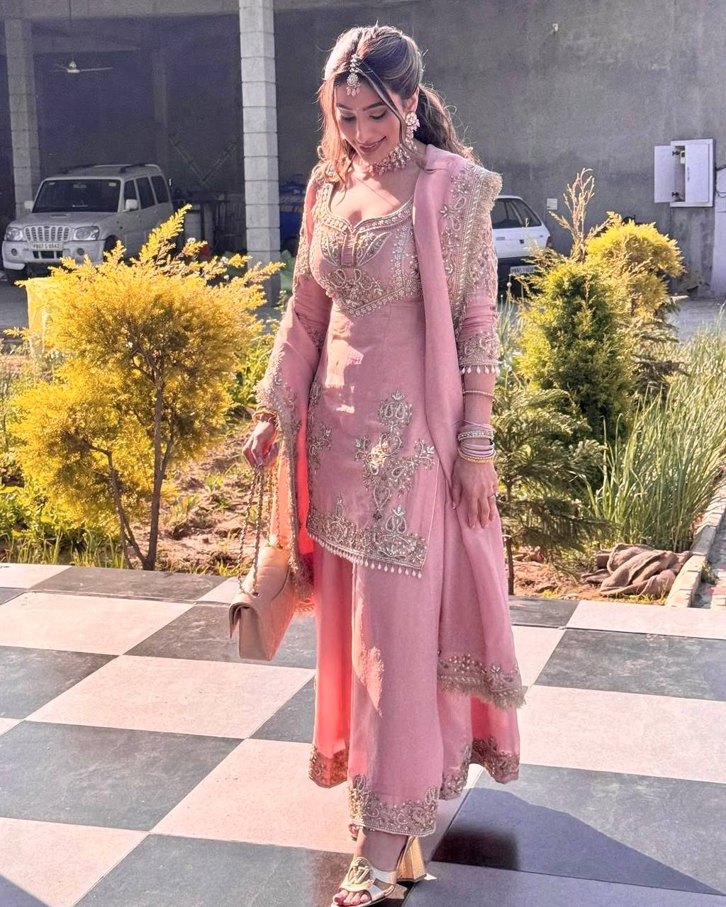 Stunning Heavy Pink Color Sharara Suit