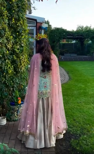 Bridal Gharara with Short Shirt : Mint Green & Gold Designer Dress