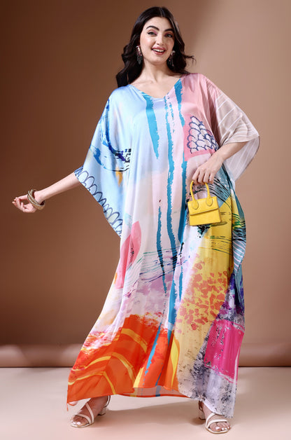 Sea Breeze Soft Satin Kaftan with Digital Print