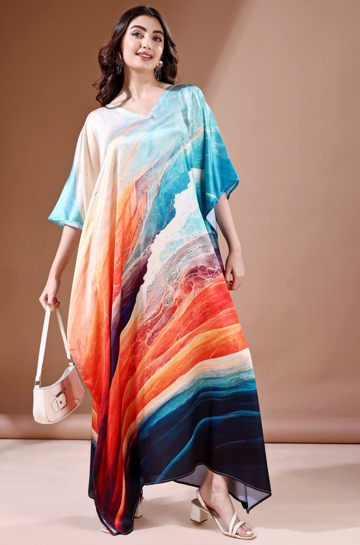 Midnight Ocean Soft Satin Kaftan with Digital Print