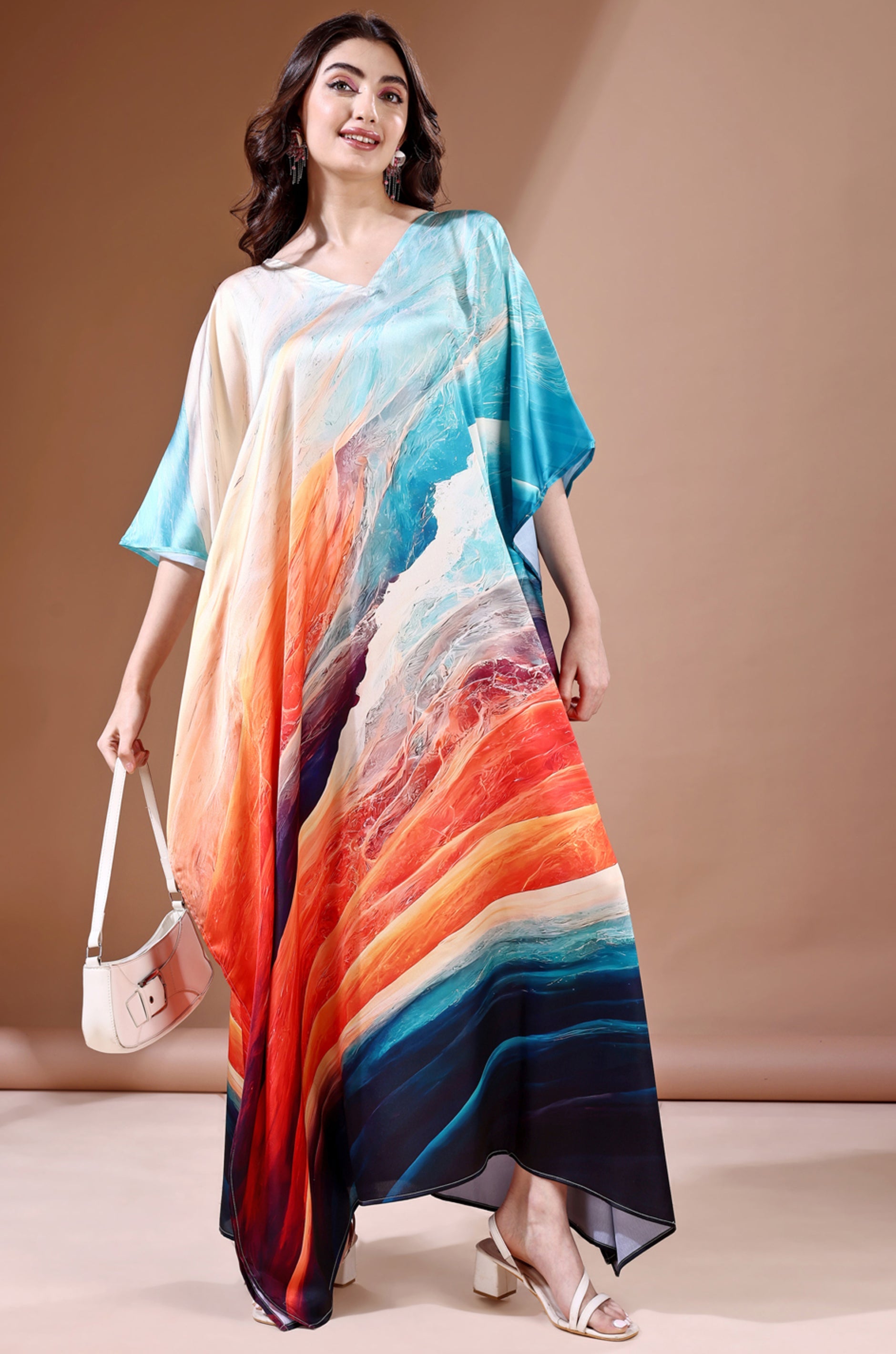 Midnight Ocean Soft Satin Kaftan with Digital Print