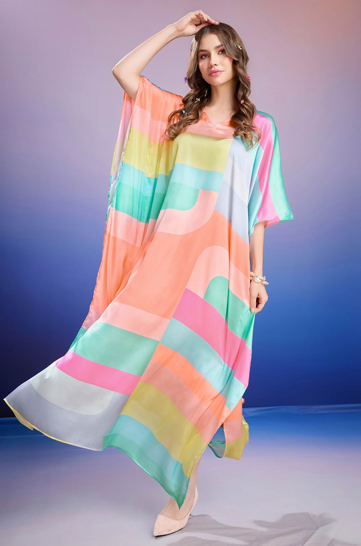 Colorblock Soft Satin Kaftan