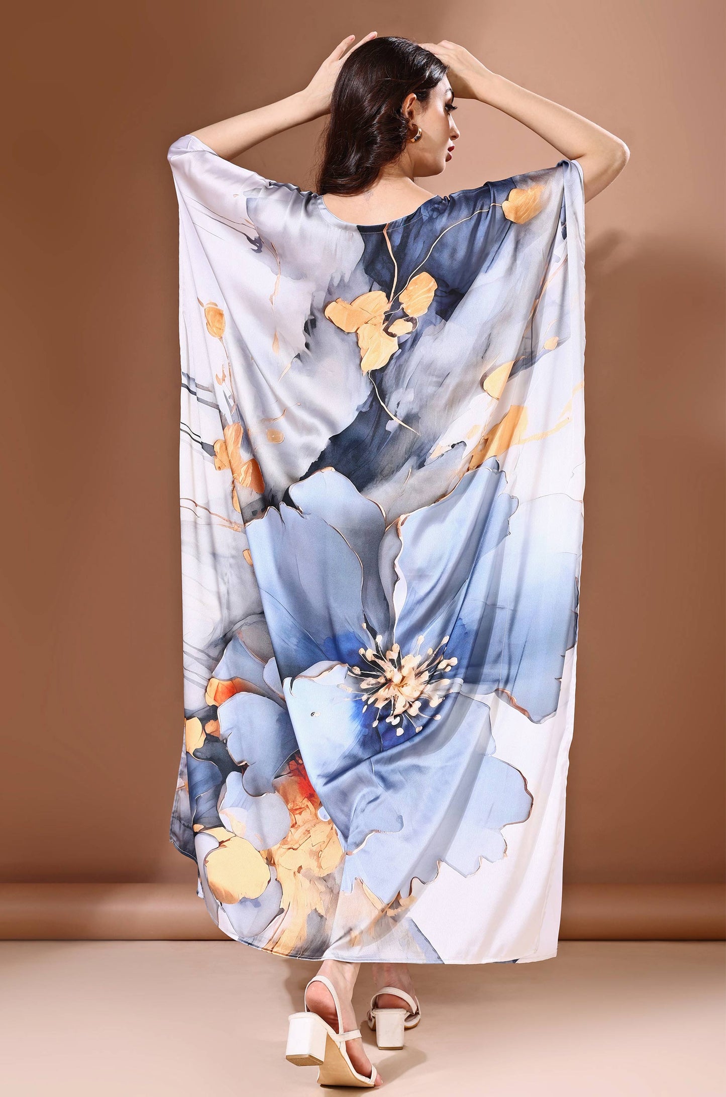 Moonlight Ash Soft Satin Kaftan with Digital Print