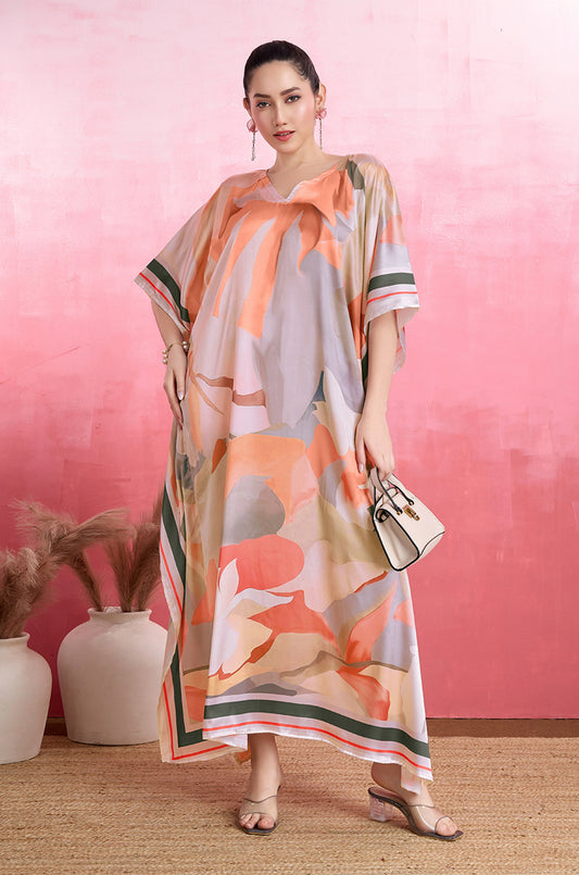 Blush Petals Soft Satin Kaftan