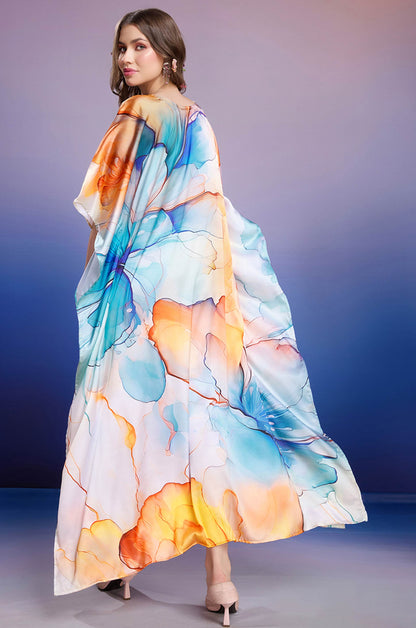 Mystic Mirage Soft Satin Kaftan with Digital Print