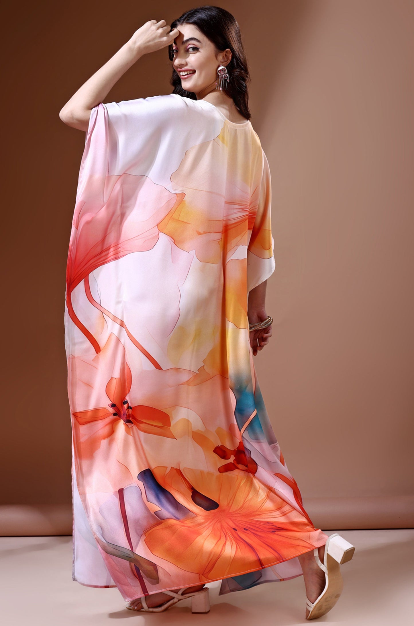 Vibrant Oasis Soft Satin Kaftan with Digital Print