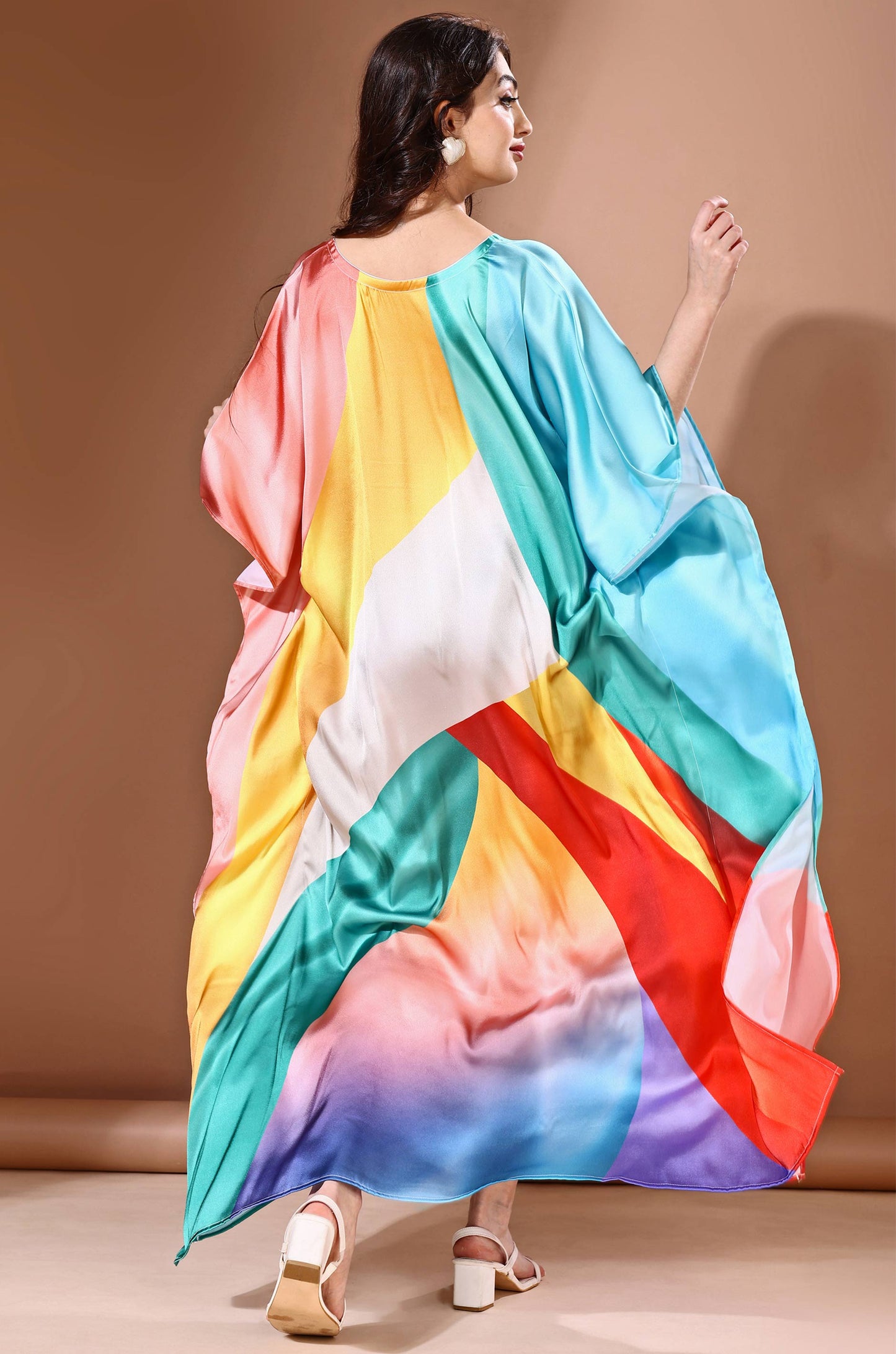 Rainbow Mirage Soft Satin Kaftan with Digital Print