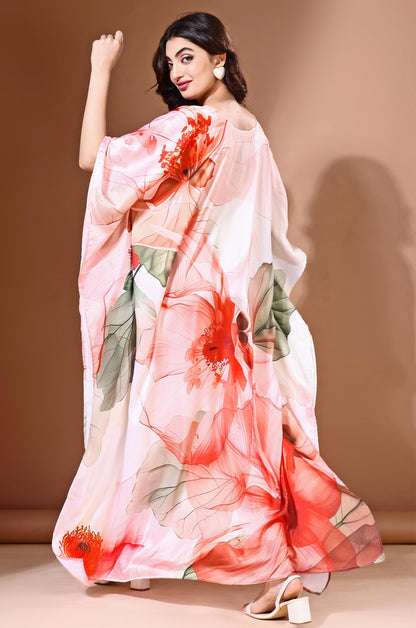 Scarlet Garden Soft Satin Kaftan with Digital Print