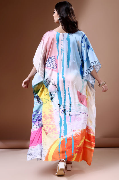 Sea Breeze Soft Satin Kaftan with Digital Print
