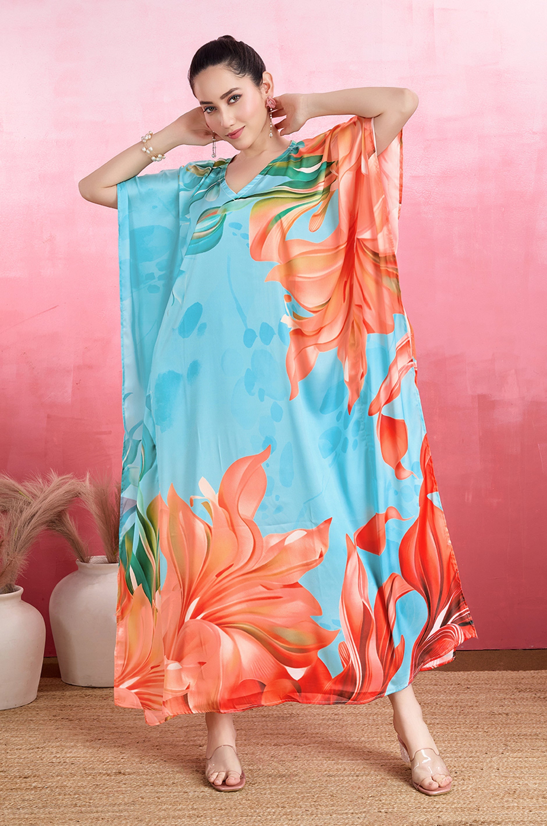 Tropical Paradise Soft Satin Kaftan